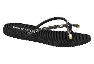 Chinelo Beira Rio Feminino Com Tiras Brilhantes Preto/Grafite