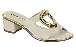 Tamanco Beira Rio Feminino De Salto Bloco Com Detalhe Metalizado Branco Off