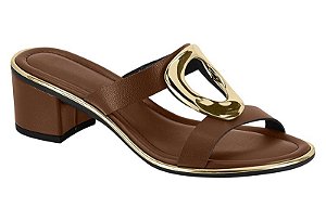 Tamanco Beira Rio Feminino De Salto Bloco Com Detalhe Metalizado Conhaque