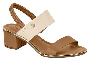 Sandália Beira Rio Feminina De Salto Bloco Com Elástico Creme/Camel