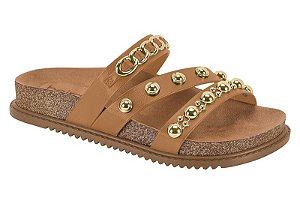 Papete Beira Rio Feminina Com Aplicações Douradas Camel