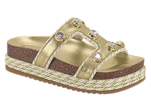 Birken Beira Rio Feminina Plataforma Com Pedrarias Dourado