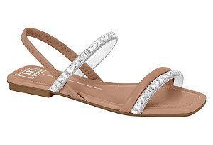 Sandália Rasteira Moleca Feminina Com Pedras Nude/Creme