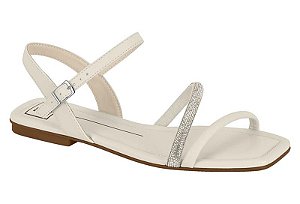 Sandália Rasteira Moleca Feminina Com Tiras Finas E Brilho Branco Off