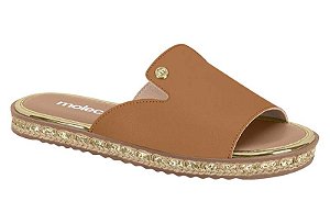 Sandalia Rasteira Moleca Slide Feminina Com Detalhe Em Solado Trançado Camel