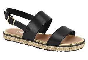Sandália Rasteira Moleca Feminina Com Duas Tiras E Fivela Ajustável Preto