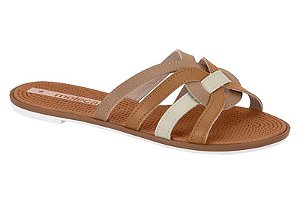 Sandália Rasteira Moleca Feminina Com Design Trançado Camel