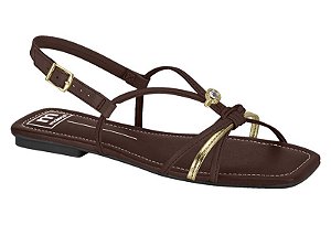 Sandália Rasteira Feminina Com Tiras Finas E Detalhe De Strass Chocolate