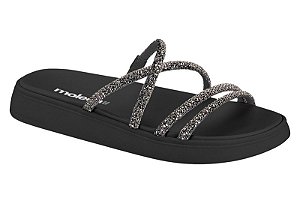 Sandália Rasteira Moleca Com Tiras Brilhantes Black Diamond