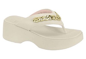 Tamanco Moleca Plataforma Feminino Com Corrente Dourada Branco Off
