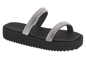 Papete Moleca Flat 2 Tiras Com Strass Preto/Cristal