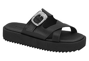 Sandália Birken Moleca Feminina Com Fivela Strass Prateada Preto
