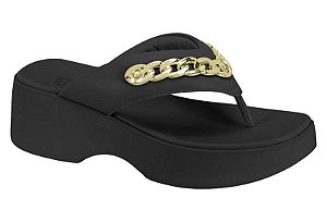 Tamanco Moleca Plataforma Feminino Com Corrente Dourada Preto
