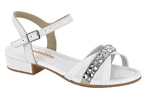 Sandália Infantil Com Pedrarias E Salto Baixo Branco