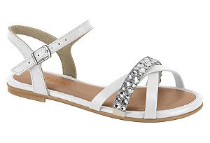 Sandália Rasteira Molekinha Infantil Com Pedrarias  Branco