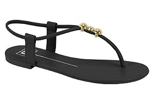 Sandália Rasteira Moleca Com Detalhes Dourados Preto