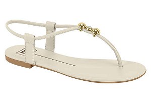 Sandália Rasteira Moleca Com Detalhes Dourados Branco Off