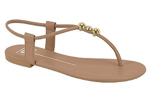 Sandália Rasteira Moleca Com Detalhes Dourados Nude