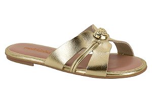 Sandalia Rasteira Infantil Com Detalhe Metalico Dourado