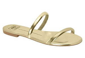 Sandália Rasteira Moleca Metalizada De Tiras Duplas Dourado