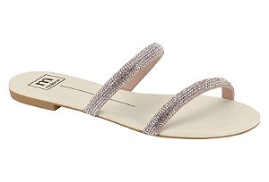 Sandália Rasteira Moleca Metalizada De Tiras Duplas Cristal/Branco