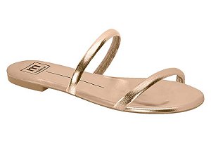 Sandália Rasteira Moleca Metalizada De Tiras Duplas Ouro Rosado