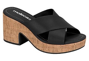 Tamanco Feminino Moleca Com Salto Grosso Preto/Natural