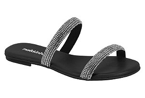 Sandalia Rasteira Infantil Molekinha Com Tiras De Strass  Cristal/Preto