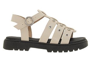 Sandalia Infantil Molekinha Com Tiras Largas E Detalhes Prateado Branco Off