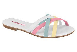 Sandalia Rasteira Molekinha Infantil Com Tiras Coloridas  Amarelo/Branco/Rosa