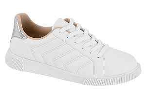 Tênis Moleca Com Cadarço Casual Com Detalhe Prateado Branco