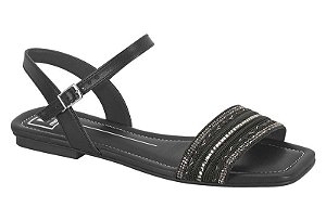 Sandalia Rasteira Moleca Fivela Tira Com Pedraria Multi Preto #2