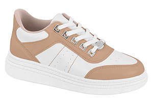 Tenis Moleca Casual Com Cadarço Detalhe Prateado Branco/Nude