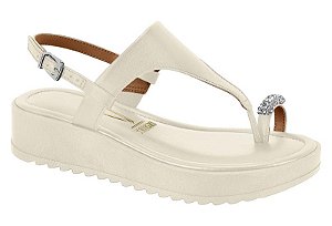 Sandalia Flat Vizzano Adorno De Strass Tira Com Fivela Branco Off