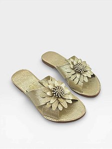 Slide Af Dourada Com Flor Aplicada Metalizada Ouro Light