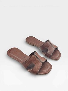 Rasteira Slide Af Marrom Em Couro Com Tira H Cafe