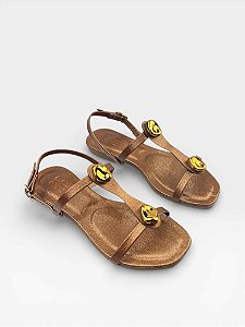 Rasteira Af Dourada Com Medalha E Fivela No Tornozelo Bronze