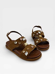 Papete Feminina Af Com Tachas E Pedrarias Caramelo