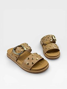 Papete Feminina Af Com Tachas E Fivela Bege