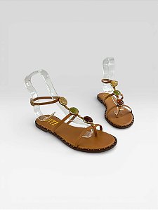 Sandália Rasteira Feminina Com Pedras E Tiras Marrom