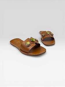 Sandália Slide Feminina Com Pedras Decorativas  Marrom