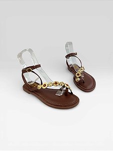 Sandália Feminina Com Amarração Ajustável Marrom