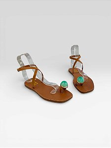 Sandália Feminina Com Amarração Confortável  Carvalho/Turquesa