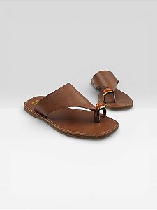 Rasteira Feminina Casual Com Detalhe Metalizado Marrom