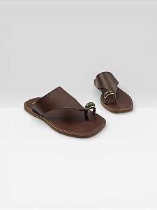 Rasteira Feminina Casual Com Detalhe Metalizado Marrom