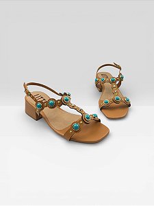 Salto Blocofeminina Com Pedrarias Carvalho/Aurora/Ouro