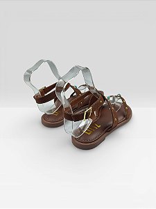 Sandália Rasteira Feminina Com Tachas E Fivela  Camurca Terra/Aurora