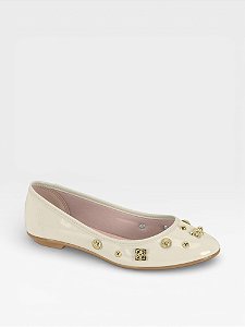 Sapatilha Feminina Moleca Com Tachas Verniz Branco Off
