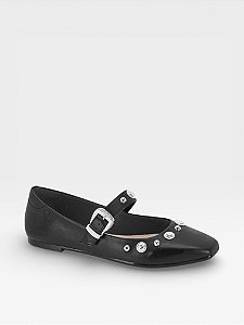 Sapatilha Feminina Moleca Com Tachas Prata Tira Com Fivela Preto