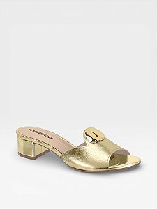 Tamanco Salto Feminino Moleca Calce Facil Dourada Com Adorno Dourado